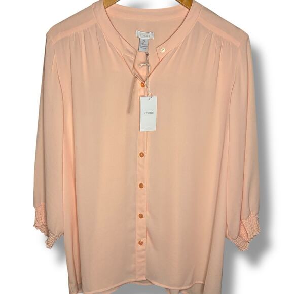 Chico's Tops - Chico's Top Size 2 (L) Soft Weave Tawny 3/4 Sleeve Pillowy Peach Button Up